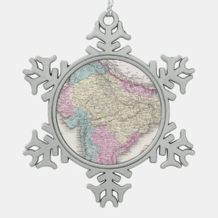 Vintage Map of India (1855) Snowflake Pewter Christmas Ornament