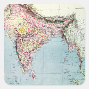 Vintage Map of India   1877 Square Sticker