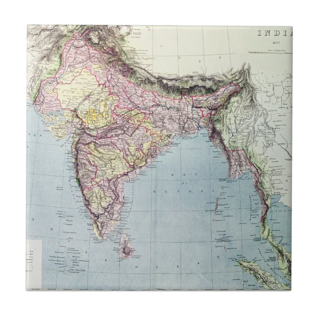 Vintage Map of India | 1877 Tile (Front)
