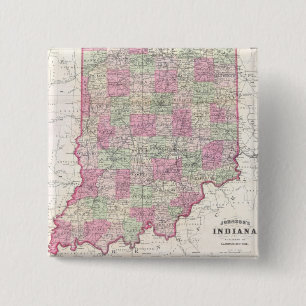 Vintage Map of Indiana (1864) 15 Cm Square Badge