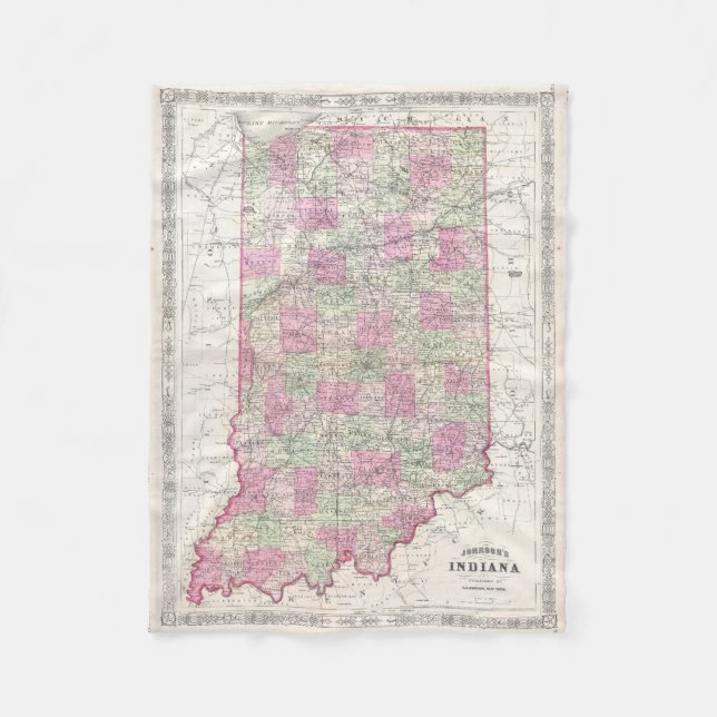 Vintage Map of Indiana (1864) Fleece Blanket (Front)