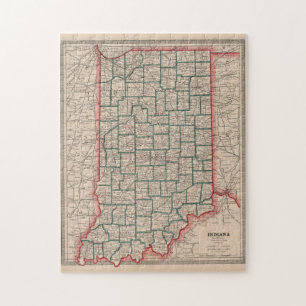 Vintage Map of Indiana (1883) Jigsaw Puzzle