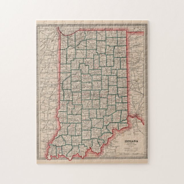 Vintage Map of Indiana (1883) Jigsaw Puzzle (Vertical)