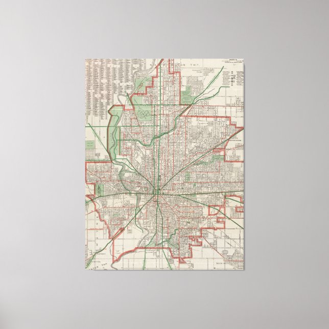 Vintage Map of Indianapolis Indiana (1921) Canvas Print (Front)