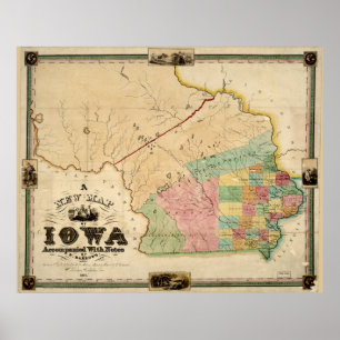 Vintage Map of Iowa (1845) Poster