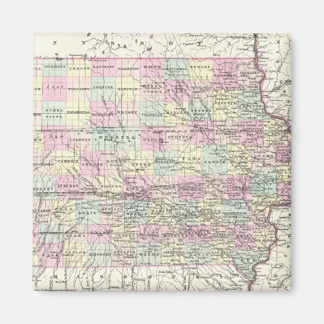 Vintage Map of Iowa (1855) Magnet (Front)