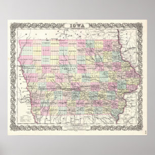 Vintage Map of Iowa (1855) Poster