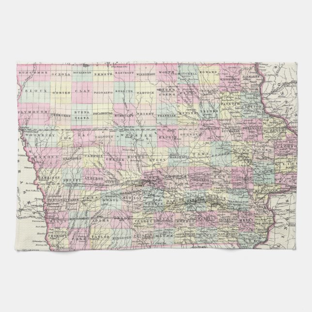Vintage Map of Iowa (1855) Tea Towel (Horizontal)