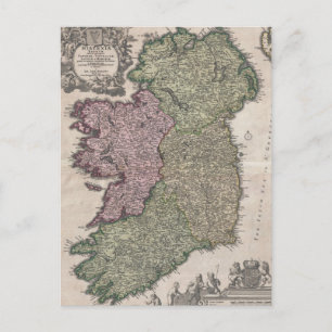 Vintage Map of Ireland (1716) Postcard
