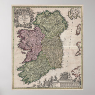 Vintage Map of Ireland (1716) Poster