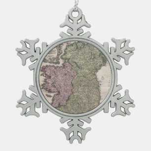Vintage Map of Ireland (1716) Snowflake Pewter Christmas Ornament