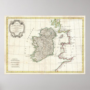 Vintage Map of Ireland (1771) Poster