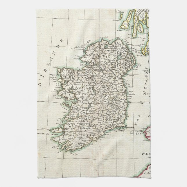 Vintage Map of Ireland (1771) Tea Towel (Vertical)