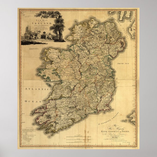 Vintage Map of Ireland (1797) Poster (Front)