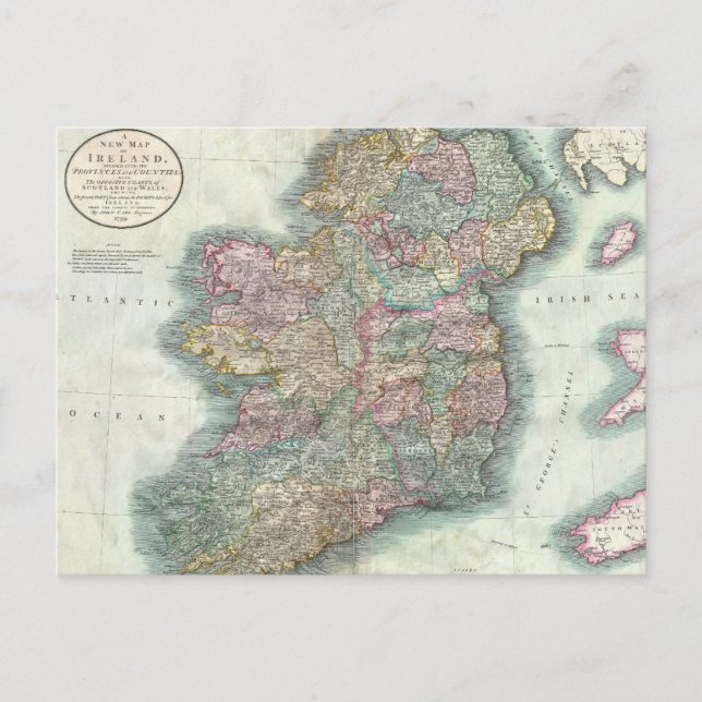 Vintage Map of Ireland (1799) Postcard (Front)