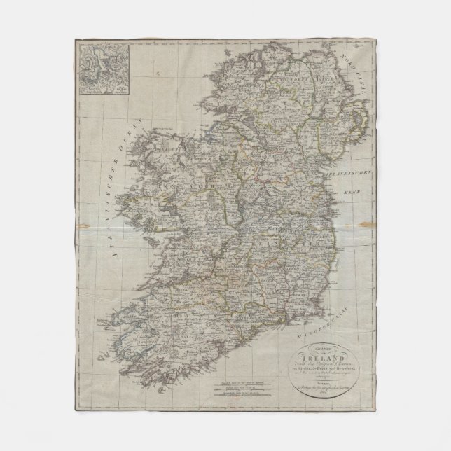 Vintage Map of Ireland (1804) Fleece Blanket (Front)