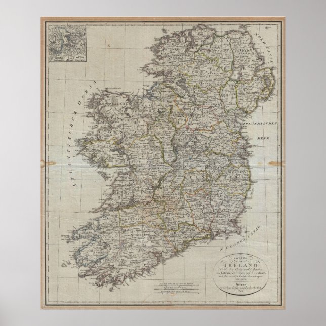Vintage Map of Ireland (1804) Poster (Front)