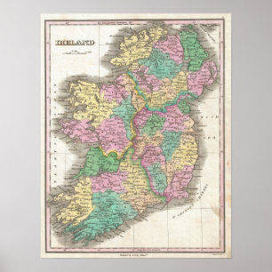 Vintage Map of Ireland (1827) Poster
