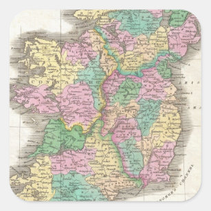 Vintage Map of Ireland (1827) Square Sticker
