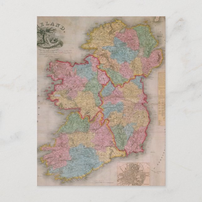 Vintage Map of Ireland (1835) Postcard (Front)