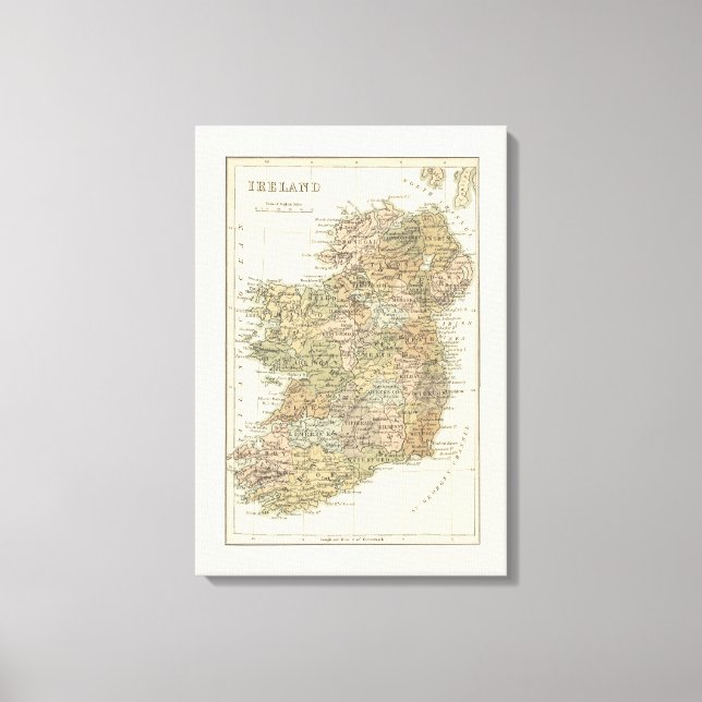 Vintage Map of Ireland 1862 Canvas (Front)