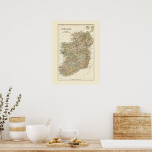 Vintage Map of Ireland 1862 Poster