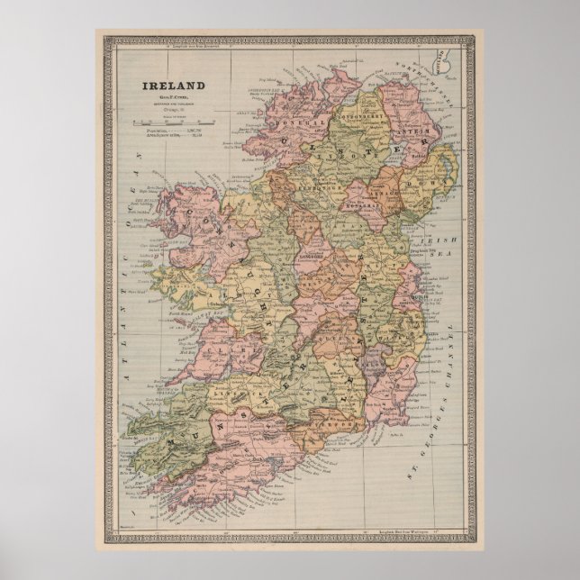 Vintage Map of Ireland (1883) Poster (Front)