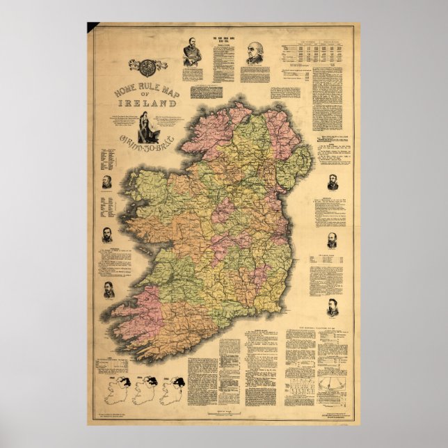 Vintage Map of Ireland (1893) Poster (Front)