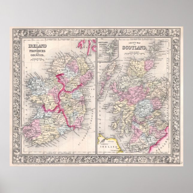 Vintage Map of Ireland and Scotland (1864) Poster (Front)