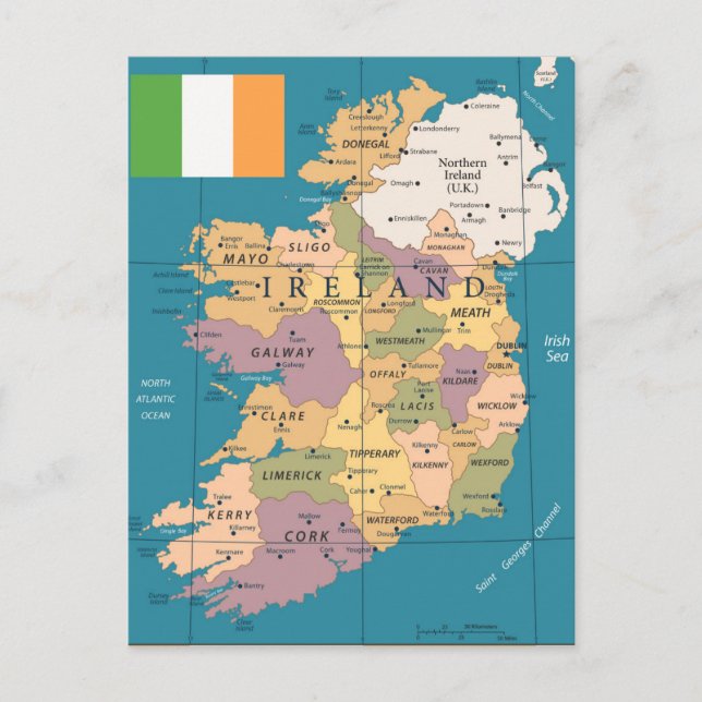 Vintage Map of Ireland Postcard (Front)
