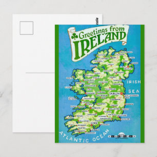 Vintage Map of Ireland Postcard