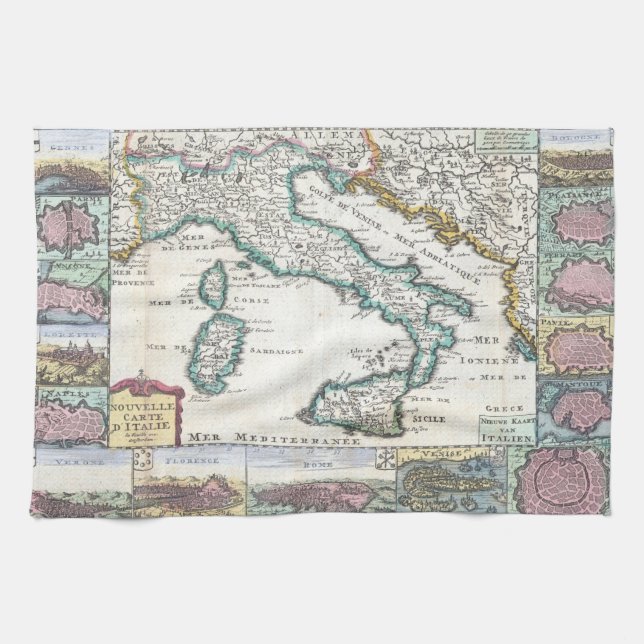 Vintage Map of Italy (1706) Tea Towel (Horizontal)