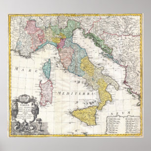 Vintage Map of Italy (1742) Poster