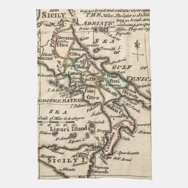 Vintage Map of Italy (1758) Tea Towel (Vertical)