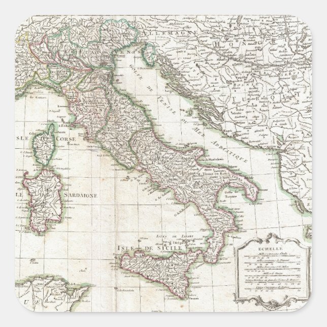 Vintage Map of Italy (1770) Square Sticker (Front)