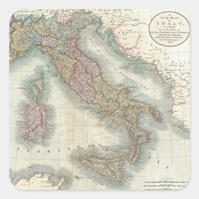 Vintage Map of Italy (1799) Square Sticker (Front)