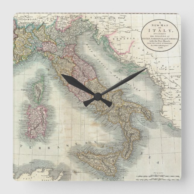 Vintage Map of Italy (1799) Square Wall Clock (Front)
