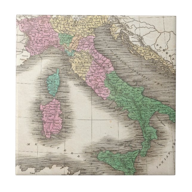 Vintage Map of Italy (1827) Tile (Front)