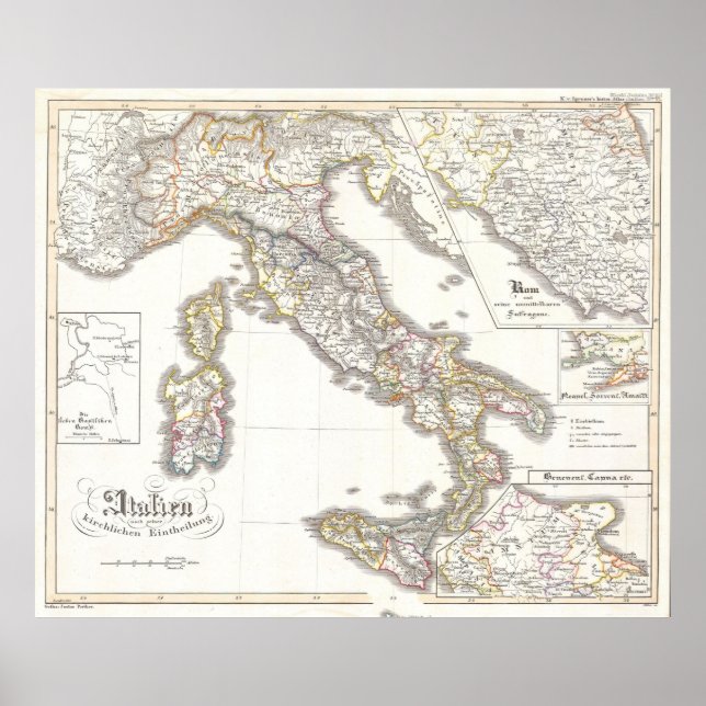 Vintage Map of Italy (1850) Poster (Front)