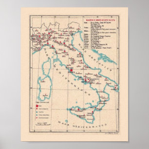 Vintage Map of Italy 8 X 10 Print