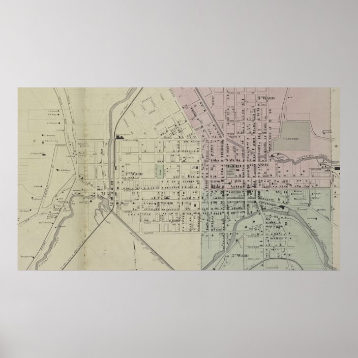 Vintage Map of Ithaca NY (1866) Poster | Zazzle.co.uk
