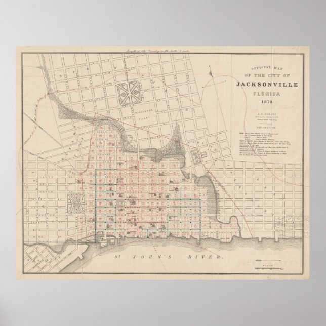Vintage Map of Jacksonville FL (1878) Poster (Front)