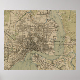 Vintage Map of Jacksonville Florida (1917) Poster
