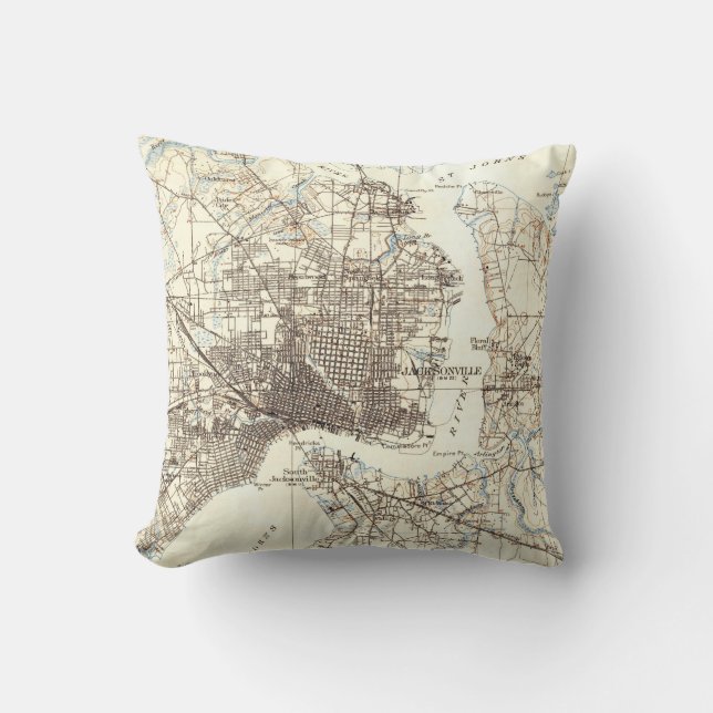 Vintage Map of Jacksonville Florida (1918) Cushion (Front)