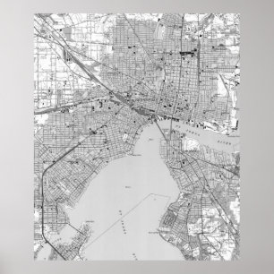 Vintage Map of Jacksonville Florida (1950) BW Poster