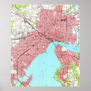 Vintage Map of Jacksonville Florida (1950) Poster