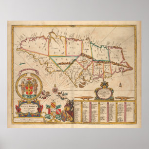 Vintage Map of Jamaica (1672) Poster