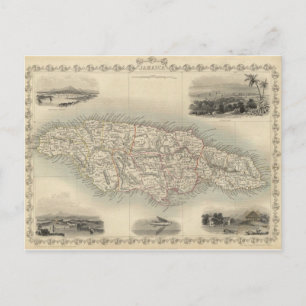 Vintage Map of Jamaica (1851) Postcard