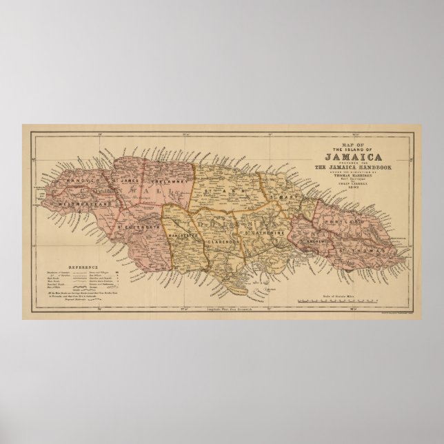 Vintage Map of Jamaica (1893) Poster (Front)