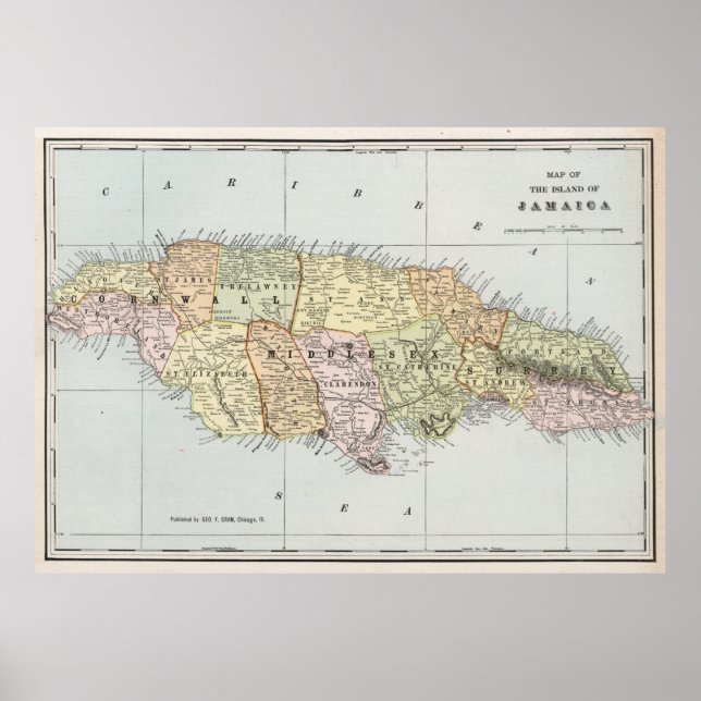 Vintage Map of Jamaica (1901) Poster (Front)